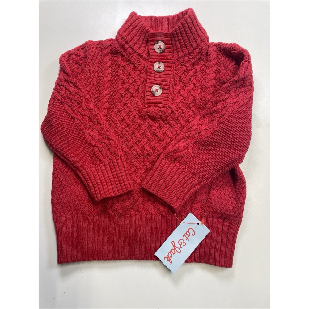 NWT Cat & Jack Toddler Boys 18M Cable Knit Sweater/Pullover Red 1/4 Button Up